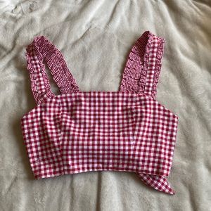 Red picnic blanket colored cropped tank.